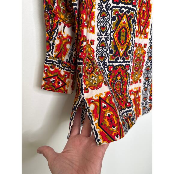 Vintage 1970s Bold Print Cotton dagger collar Shirt Boho Mod Festival medium - Picture 10 of 13